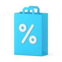 Shopping paper bag blue online store order percentage sale discount 3d icon isometric vector