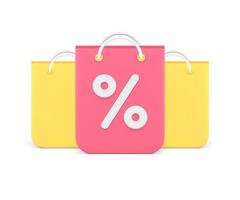 Many paper shopping bag percentage sale discount seasonal retail special offer 3d icon vector