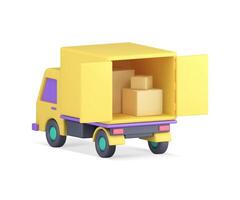 Yellow freight courier express delivery truck boxes parcel container pack realistic 3d icon vector