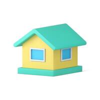 Green yellow private house village building triangle roof window realistic 3d icon vector