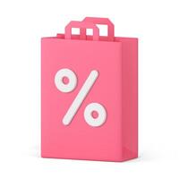 Pink shopping paper bag with handles and percent commercial sale offer 3d icon isometric vector