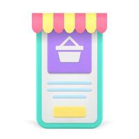 Online shopping smartphone application digital store awning tent user interface 3d icon vector