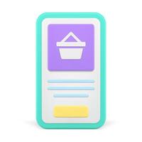 Online grocery shopping smartphone screen user interface application realistic 3d icon vector