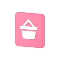 Online shopping cart pink squared button isometric 3d icon realistic illustration vector