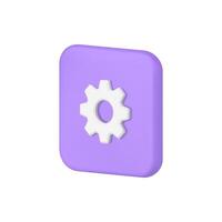 Cyberspace development setting cog mechanism purple squared button isometric 3d icon vector