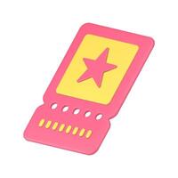 Movie theater pink yellow coupon ticket pass entrance entertainment show access 3d icon vector