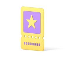 Paper ticket coupon with star movie entertainment entrance pass party performance 3d icon vector
