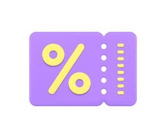 Purple sale discount coupon commercial special offer shopping deal paper flyer 3d icon vector