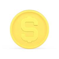 Dollar coin yellow circle realistic 3d icon front view banking financial economy symbol vector