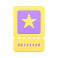 Concert celebrity show ticket yellow purple vertical entry pass entertainment access 3d icon vector