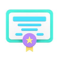 Educational achievement certificate medal ribbon award coupon front view realistic 3d icon vector