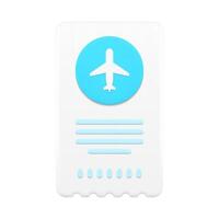 Plane ticket paper flight travel coupon for access entrance aircraft transportation 3d icon vector
