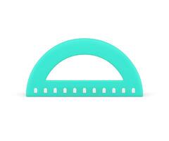 Green plastic protractor angle degree measurement geometric instrument front view 3d icon vector