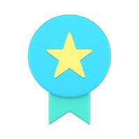 Premium reward medal ribbon star best prize graduation championship winner realistic 3d icon vector