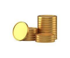 Golden metallic coin stack abundance richness banking investment financial 3d icon vector