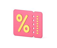 Pink shopping coupon percentage advertising discount deal isometric 3d icon realistic vector