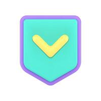 Verification shield with positive checkmark safety insurance protection front view 3d icon vector