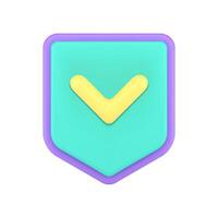 Verification shield with positive checkmark safety insurance protection front view 3d icon vector