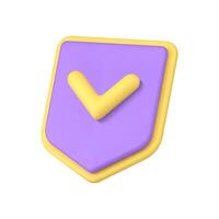 Purple verification shield done checkmark information security control isometric 3d icon vector