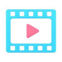 Blue play application cinema broadcasting channel multimedia content badge 3d icon vector