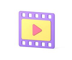 Media channel content filmstrip purple application isometric badge realistic 3d icon vector