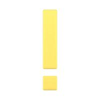 Yellow glossy exclamation mark attention warning caution sign front view realistic 3d icon vector