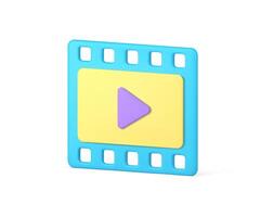 Blue multimedia filmstrip badge isometric cinema entertainment play application 3d icon vector