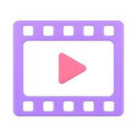 Cinema strip screen play user interface application badge multimedia content 3d icon vector