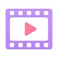 Cinema strip screen play user interface application badge multimedia content 3d icon vector