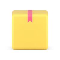amarillo cuadrado envase carga entrega transporte paquete o empaquetar con rosado cinta 3d icono vector