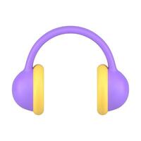 Musical DJ party purple headphones stereo audio sound broadcasting electronic device 3d icon vector