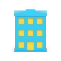 Blue house building with yellow windows and entrance front view realistic 3d icon vector