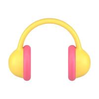 amarillo lustroso auriculares orejas vistiendo electrónico dispositivo para música escuchando 3d icono vector