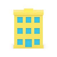 Three storey apartment office building city street architecture infrastructure 3d icon vector