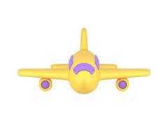 Yellow flying aircraft with purple windows air passenger transportation 3d icon front view vector