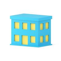 Blue municipal two storey building house real estate exterior street infrastructure 3d icon vector
