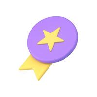 Purple medal star badge yellow ribbon isometric award best champion competition win 3d icon vector