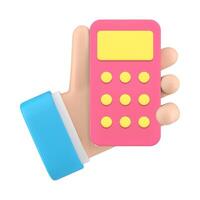 Business man hand holding calculator financial account budget debit credit bill 3d icon vector