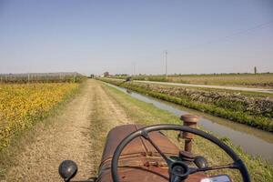 pilotando el tractor. foto