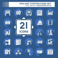 Icon Set Railway Station. related to Train Station symbol. long shadow style. simple design illustration vector