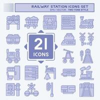 Icon Set Railway Station. related to Train Station symbol. two tone style. simple design illustration vector