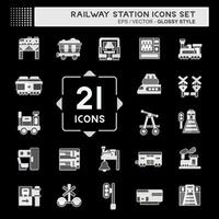 Icon Set Railway Station. related to Train Station symbol. glossy style. simple design illustration vector