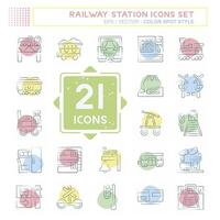 Icon Set Railway Station. related to Train Station symbol. Color Spot Style. simple design illustration vector