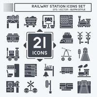 icono conjunto ferrocarril estación. relacionado a tren estación símbolo. glifo estilo. sencillo diseño ilustración vector