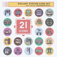 Icon Set Railway Station. related to Train Station symbol. color mate style. simple design illustration vector
