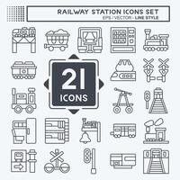 icono conjunto ferrocarril estación. relacionado a tren estación símbolo. línea estilo. sencillo diseño ilustración vector