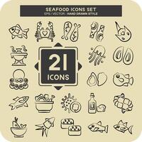 Icon Set Seafood. related to Holiday symbol. hand drawn style. simple design illustration vector