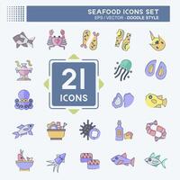 Icon Set Seafood. related to Holiday symbol. doodle style. simple design illustration vector