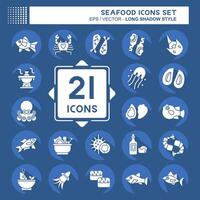 Icon Set Seafood. related to Holiday symbol. long shadow style. simple design illustration vector