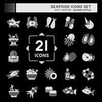 Icon Set Seafood. related to Holiday symbol. glossy style. simple design illustration vector